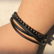 Buddha Stones Natural Lava Rock Black Onyx Bead Leather Bracelet Bracelet BS 12