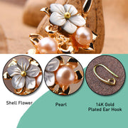 Buddha Stones 14K Gold Plated Tridacna Stone Flower Pearl Green Aventurine Bead Drop Earrings Earrings BS 4