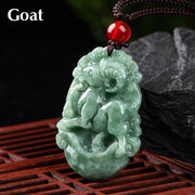 Buddha Stones Natural Jade 12 Chinese Zodiac Prosperity Necklace Pendant Necklaces & Pendants BS Goat