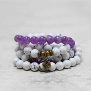 Buddha Stones 108 Mala Beads Amethyst White Turquoise OM Healing Meditation Energy Bracelet