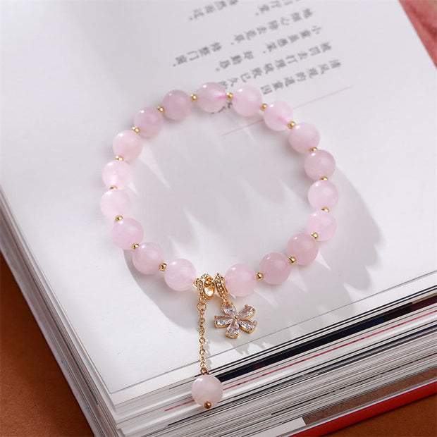 Buddha Stones Natural Pink Crystal Plum Blossom Love Bracelet Bracelet BS 1
