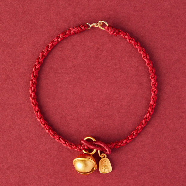 Buddha Stones Handmade Fu Character Charm Luck Happiness Bell Red Rope Bracelet