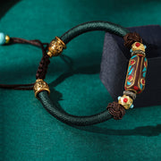 Buddha Stones Handmade Tibetan Turquoise Om Mani Padme Hum Strength Braided Bracelet Bracelet BS Dark Green(Bracelet Size 15+10cm)