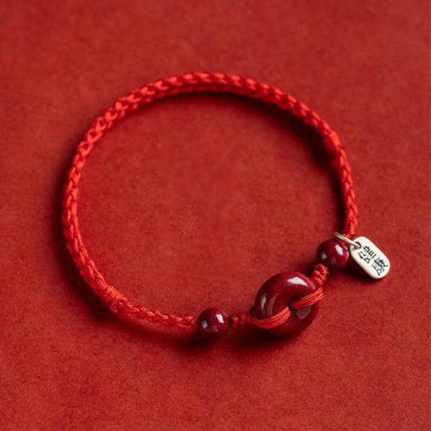 Buddha Stones Handmade Cinnabar Peace Buckle Safe and Healthy Charm Blessing String Bracelet Anklet Bracelet Anklet BS Red&Charm Anklet(Anklet Circumference 18-32cm)