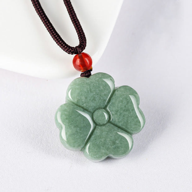 Buddha Stones Natural Lucky Four Leaf Clover Jade Prosperity Necklace Pendant Necklaces & Pendants BS 7