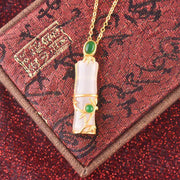 Buddha Stones White Jade Cyan Jade Bamboo Protection Necklace Pendant Necklaces & Pendants BS 7