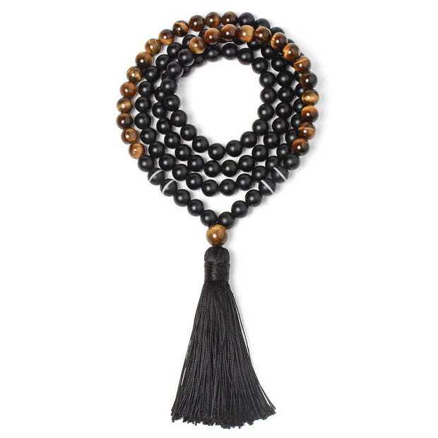 Buddha Stones Black Onyx Tiger Eye Fortune Bracelet Tassel Necklace Pendant Bracelet Necklaces & Pendants BS 2