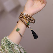 Buddha Stones Natural Agarwood Amber Jade Ingot Tassel Ruyi Charm Bracelet Bracelet BS Agarwood(Balance♥Ward off evil spirits)