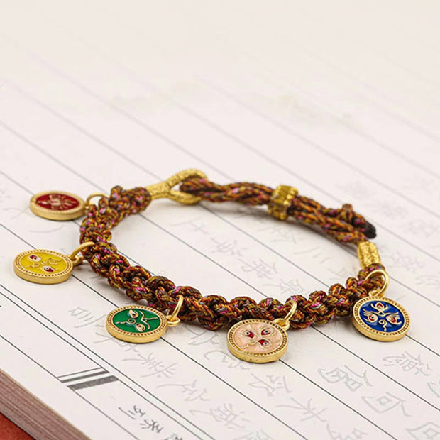 Buddha Stones Tibetan Five God Of Wealth Thangka Luck Braid String Bracelet Bracelet BS 9