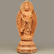Buddha Stones Handcrafted Mahasthamaprapta Bodhisattva Thuja Sutchuenensis Wood Optimistic Decoration Decorations BS Mahasthamaprapta Bodhisattva 20*7.5cm