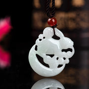 Buddha Stones Year of the Rabbit White Jade Crescent Moon Protection Necklace Pendant Necklaces & Pendants BS 5