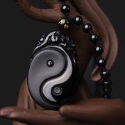 Buddha Stones Natural Black Obsidian Yin Yang Fulfilment Strength Necklace Pendant Necklaces & Pendants BS 4