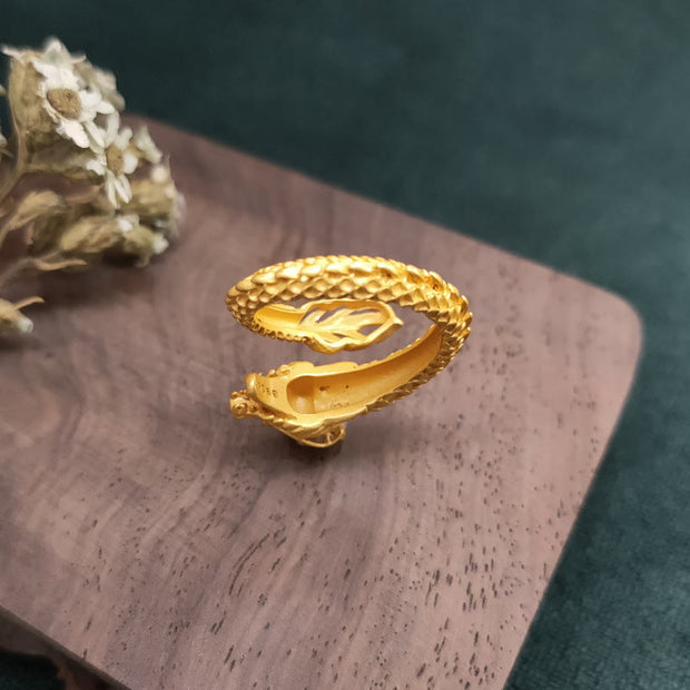 Buddha Stones Golden Dragon Success Strength Ring Ring BS 4