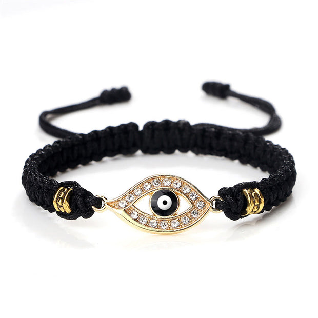 Buddha Stones Evil Eye Keep Away Evil Spirits String Bracelet Bracelet BS Black&Black Evil Eye Gold Border