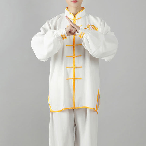Buddha Stones Dragon Embroidered Qi Gong Zen Spiritual Practice Meditation Prayer Uniform Unisex Clothing Set Clothes BS 4