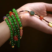 Buddha Stones 108 Mala Beads Cyan Jade Red Agate Laughing Buddha Luck Bracelet Mala Bracelet BS 3