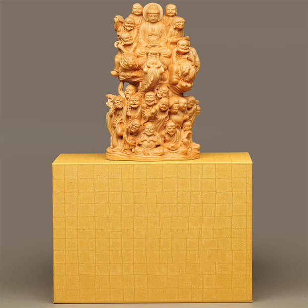 Buddha Stones Handmade Thuja Sutchuenensis Wood Eighteen Arhats Statue Purify Decoration