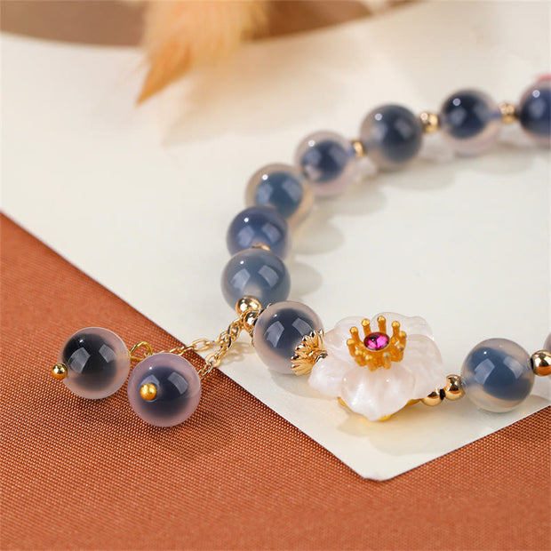 Buddha Stones Natural Blue Candy Agate Cherry Blossom Healing Strength Bracelet