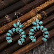 Buddha Stones Retro Bohemian Turquoise Stone Positive Love Drop Dangle Stud Earrings
