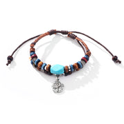 Buddha Stones Turquoise Small Flower Protection Double Layer Necklace Pendant Bracelet