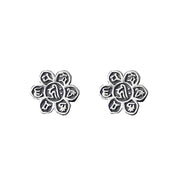 Buddha Stones Tibetan 925 Sterling Silver Om Mani Padme Hum Flower Pattern Peace Stud Earrings Earrings BS 21