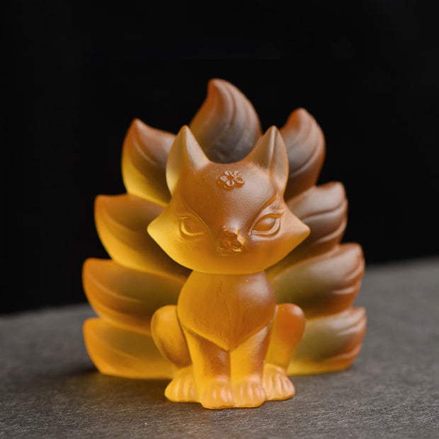 Buddha Stones Small Nine Tailed Fox Success Strength Home Figurine Decoration Decorations BS Yellow Medium 80*75*55mm