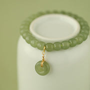 Buddha Stones Natural Hetian Jade Peace Buckle Prosperity Luck Bracelet Bracelet BS 10
