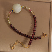 Buddha Stones Garnet Jade Bead Peace Buckle Protection Bracelet Bracelet BS 4