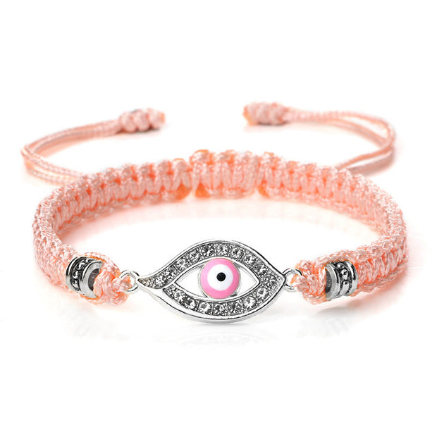 Buddha Stones Evil Eye Keep Away Evil Spirits String Bracelet Bracelet BS Pink&Pink Evil Eye Silver Border