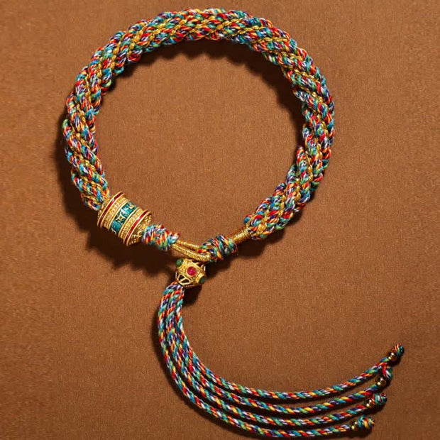 Buddha Stones Tibetan Handmade Luck Thangka Prayer Wheel Charm Weave String Bracelet Bracelet BS 6