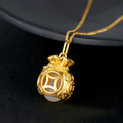 Buddha Stones  Auspicious Feng Shui Money Bag Jade Pendant Necklace Necklace BS 1