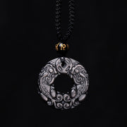 Buddha Stones Natural Silver Sheen Obsidian Double PiXiu Copper Coin Peace Buckle Protection Necklace Pendant Necklaces & Pendants BS 7