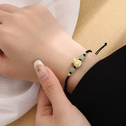Buddha Stones Lucky Money Bag Fu Character Jade Bead Luck Braided Bracelet