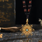 Buddha Stones Tibetan 925 Sterling Silver  24K Gold Plated Dorje Vajra Turquoise Spiritual Power Necklace Pendant