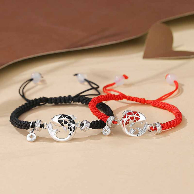 Lucky Red Rope &Sterling Silver Koi Fish Lotus Happiness Bracelet