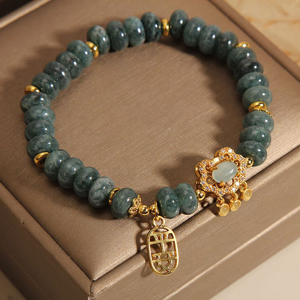 Buddha Stones Natural Jade Chinese Lock Charm Peace Luck Abundance Bracelet