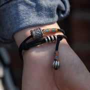 Buddha Stones Tibetan Om Mani Padme Hum Carved Amulet Double Wrap Bracelet Bracelet BS 12