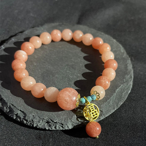Buddha Stones Natural Orange Stone Turquoise Fu Character Charm Luck Fortune Bracelet Bracelet BS 6
