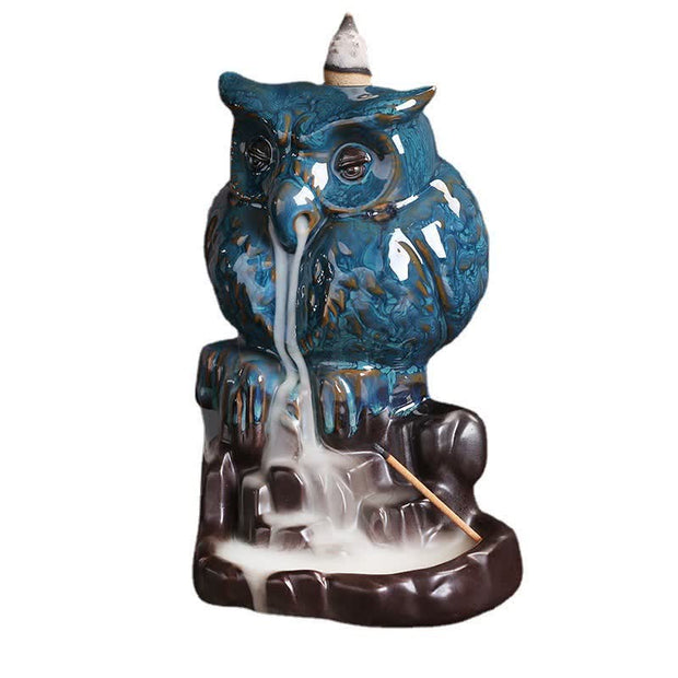Buddha Stones Cute Owl Ceramic Backflow Smoke Fountain Meditation Healing Incense Burner Decoration Incense Burner BS 10