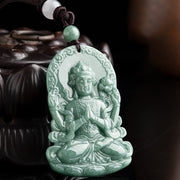 Buddha Stones Four-armed Avalokitesvara Natural Jade Amulet Blessing String Necklace Necklaces & Pendants BS 4