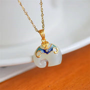 Buddha Stones 925 Sterling Silver Hetian White Jade Elephant Success Necklace Pendant Necklaces & Pendants BS 1