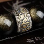 Buddha Stones Gold Sheen Obsidian PiXiu Cinnabar Om Mani Padme Hum Protection Bracelet Bracelet BS 16