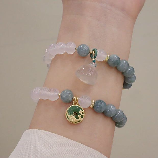 Buddha Stones White Agate Jade Lotus Flower Peace Buckle Protection Bracelet Bracelet BS 12