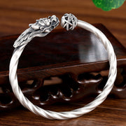 Buddha Stones 999 Sterling Silver Year of the Dragon Luck Strength Metal Cuff Bracelet Bangle