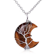 Buddha Stones Natural Quartz Crystal Moon Tree Of Life Healing Energy Necklace Pendant Necklaces & Pendants BS Tiger Eye