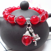 Buddha Stones Vintage Crystal Chalcedony Stone Energy Beaded Bell Charm Bracelet