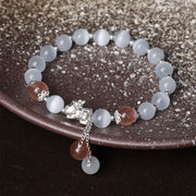 Buddha Stones Natural Cat's Eye Moonstone Strawberry Quartz PiXiu Support Bracelet Bracelet BS 8