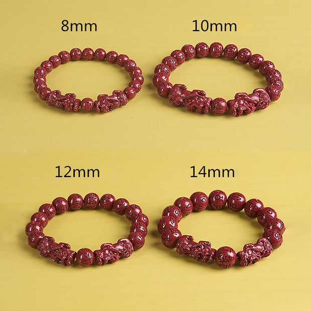 Buddha Stones Natural Double PiXiu Cinnabar Om Mani Padme Hum Wealth Luck Bead Bracelet Bracelet BS 12