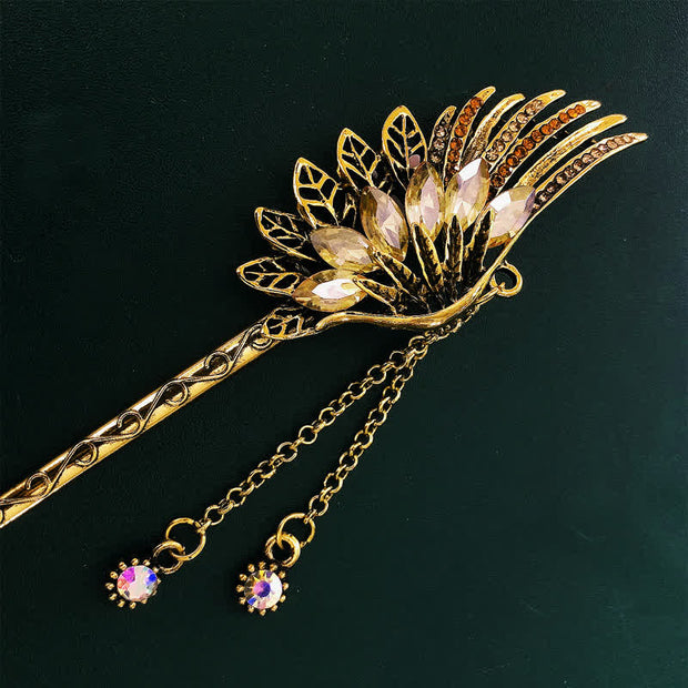 Buddha Stones Phoenix Feather Crystal Tassels Confidence Hairpin Hairpin BS 13