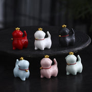 Buddha Stones Mini Lucky Cat Ingot Tea Pet Ceramic Home Desk Figurine Decoration
